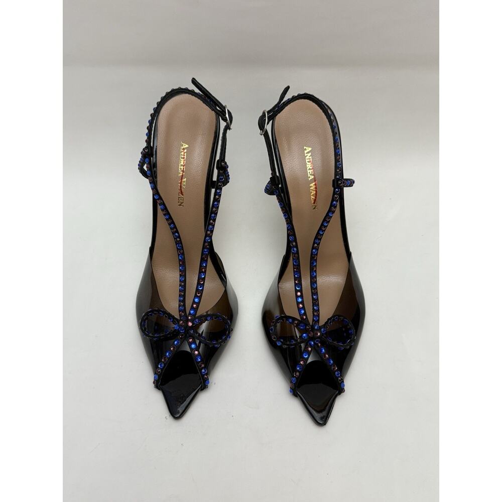 Andrea Wazen Kay Bow Slingback Pumps PVC Peep Toe Crystal Purple Blue EU 38.5 /8